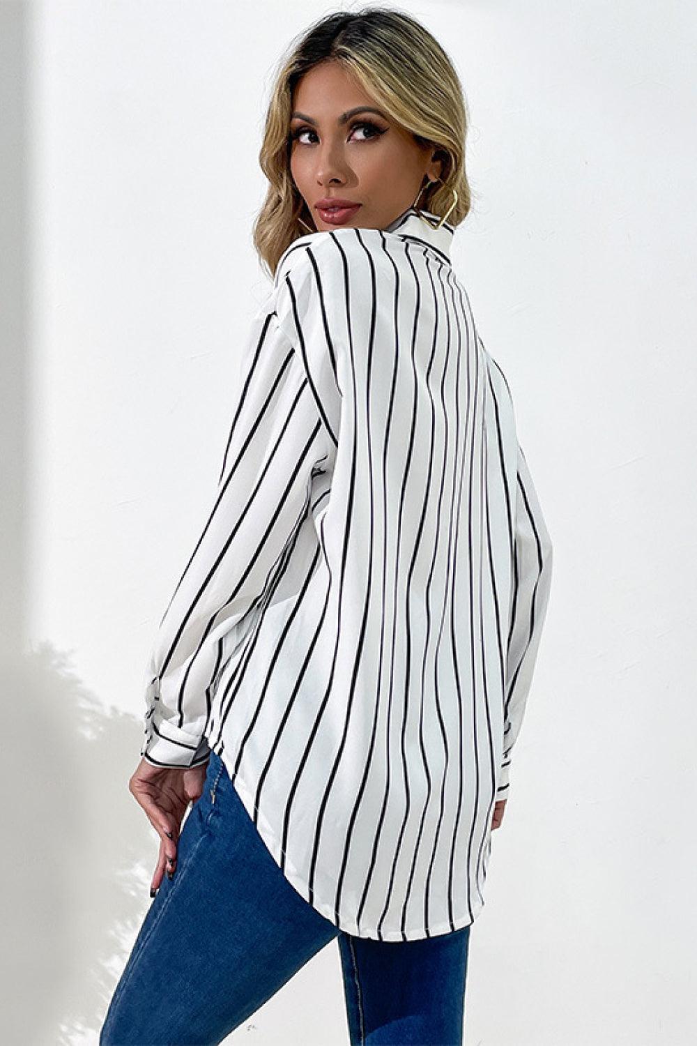 Vertical Stripes Button Down Shirt - Trendha