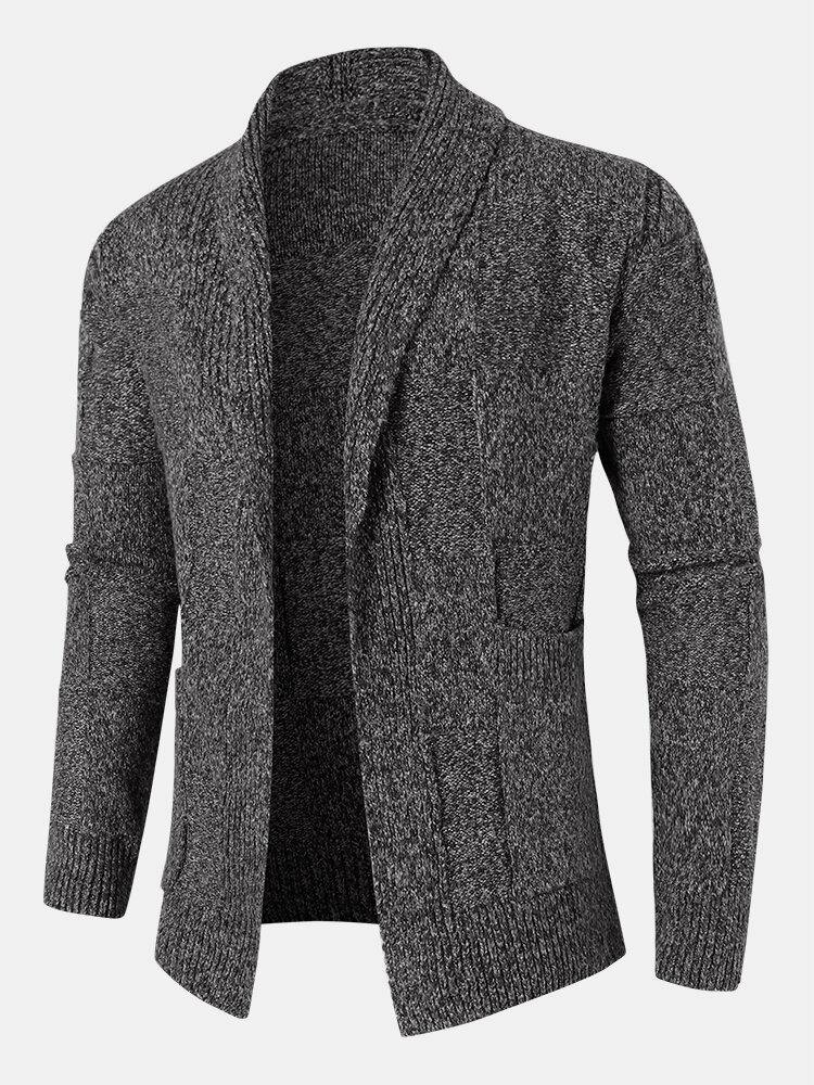 Mens Open Front Solid Color Knitted Long Sleeve Sweater Cardigans With Pocket - Trendha