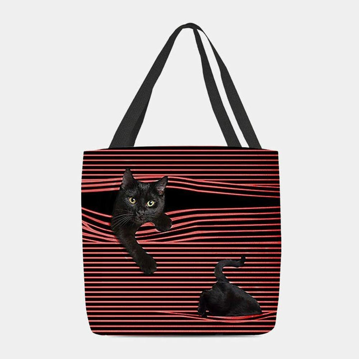Women Felt Cute 3D Three-dimensional Black Cat Stripes Pattern Shoulder Bag Handbag Tote - Trendha