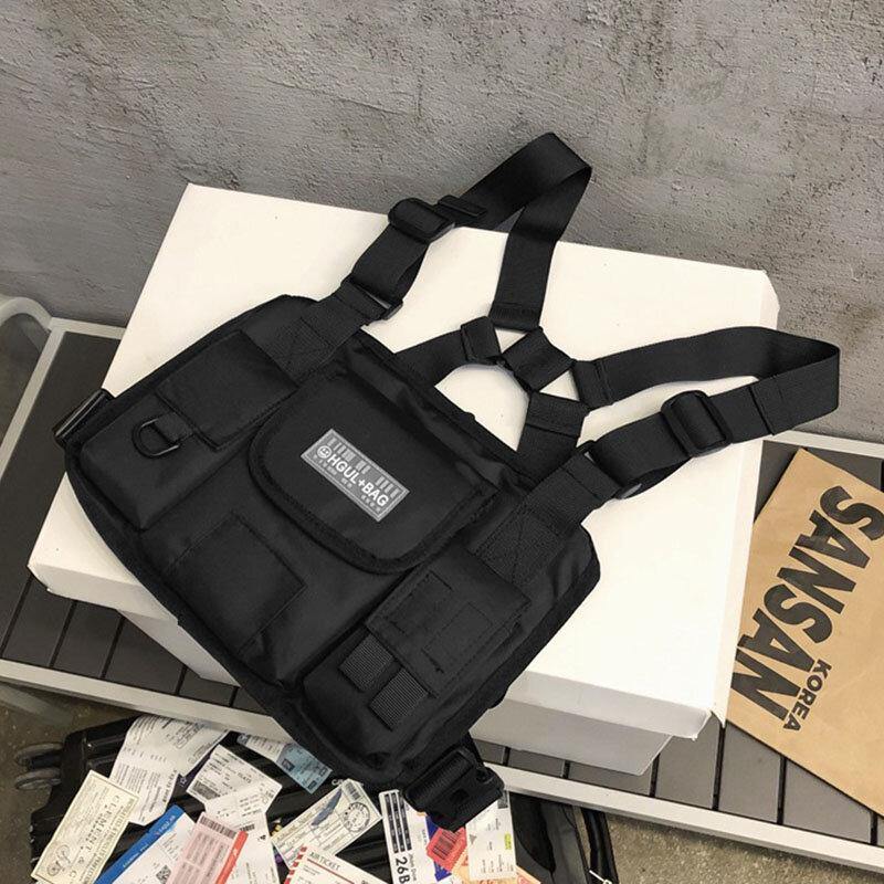 Unisex Oxford Cloth Letter Pattern Multi-Pocket Tactical Bag Chest Bag Backpack - Trendha