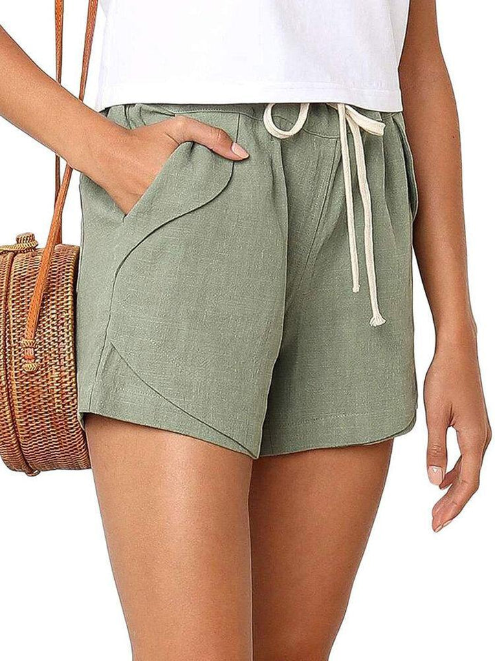Solid Color Drawstring Waist Pocket Casual Shorts For Women - Trendha