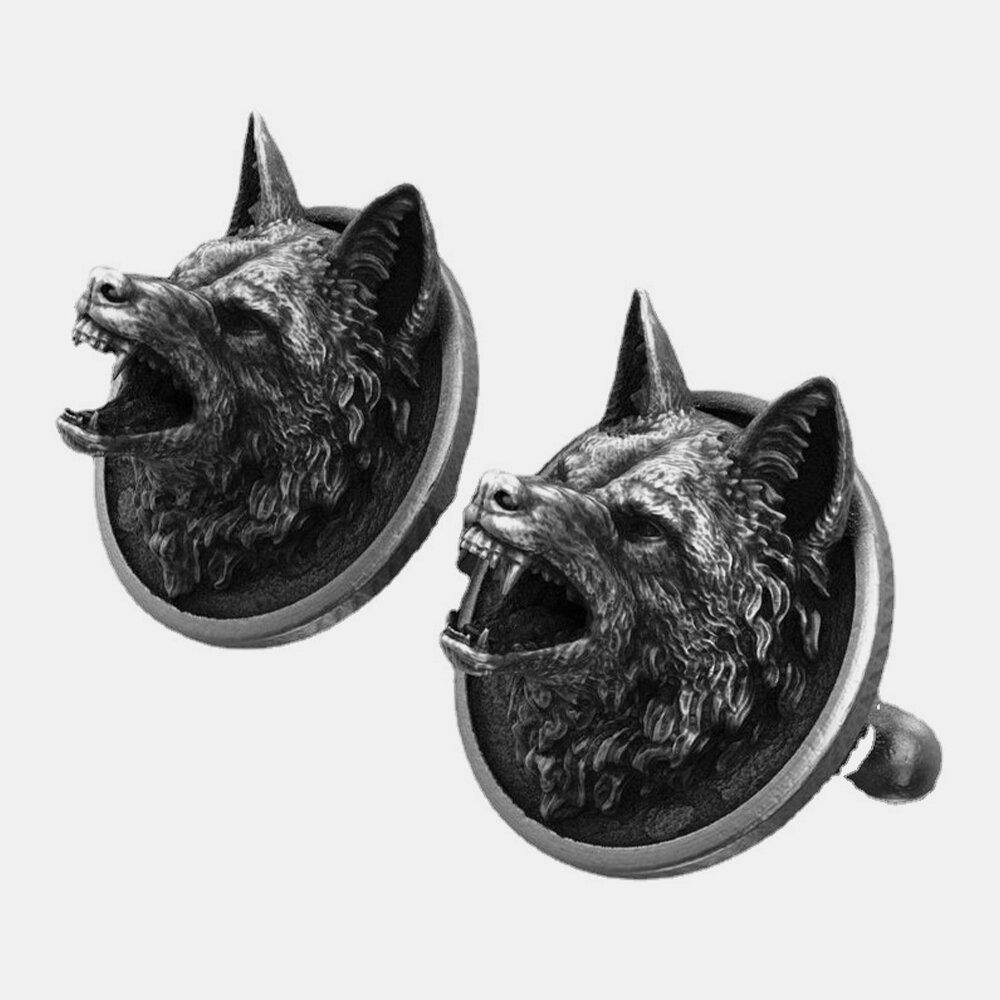 Men Pure Tin Handmade Three-Dimensional Wolf Head Retro French Shirt Cufflinks Dress Suit Cuff Button - Trendha
