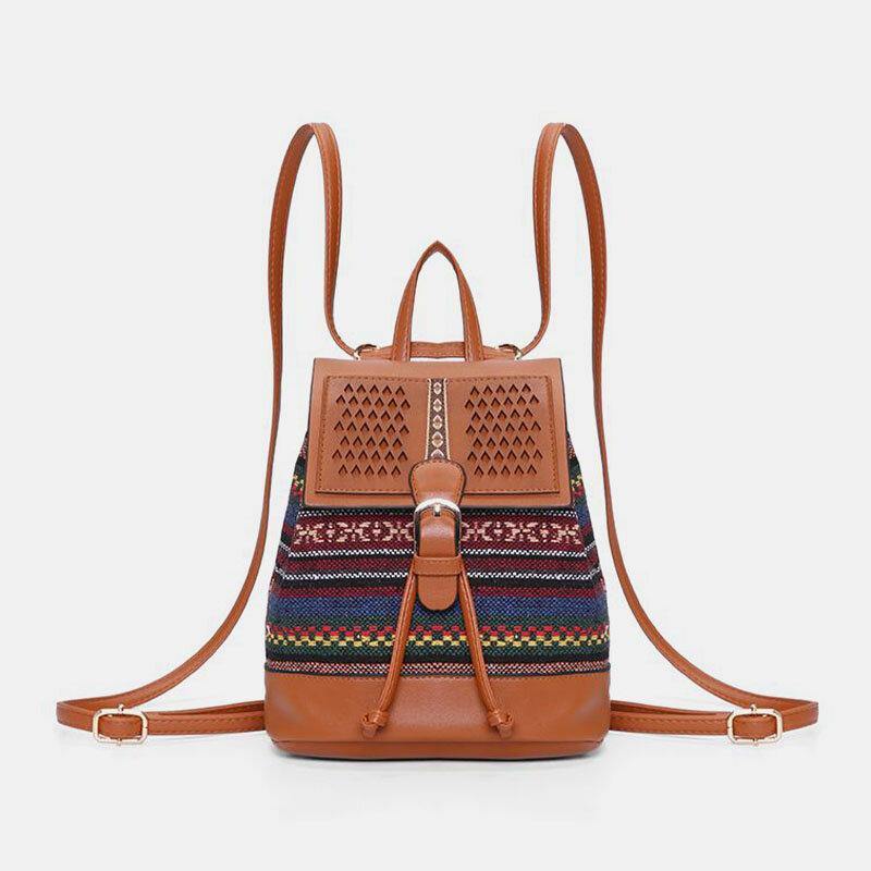 Women Hollow Stitching Ethnic Style Straw Bag Backpack Woven Shoulder Bag Bucket Bag - Trendha