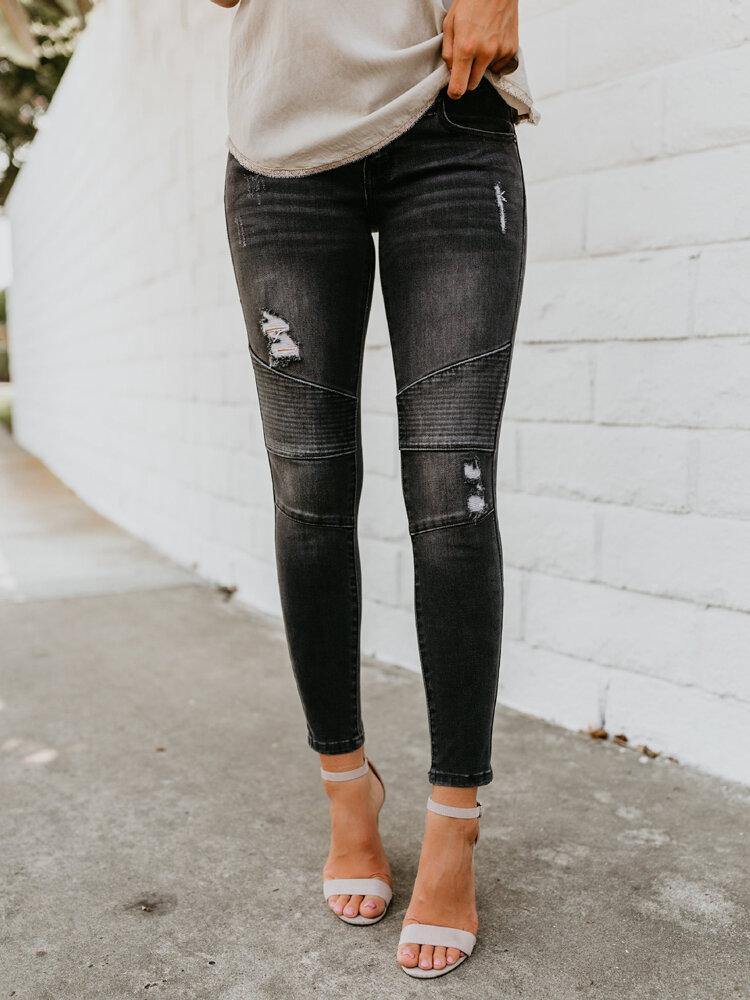 Women Skinny Pocket Hollow Ripped Jeans - Trendha