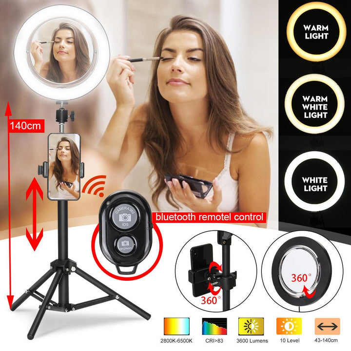 8.66" Live Stream Makeup Mirror Selfie LED Ring Light Fill-in Light With Remote Control Cell Phone Holder - Trendha