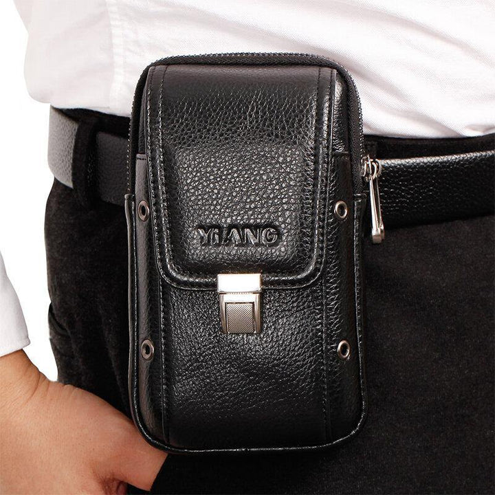 Men Genuine Leather Retro Business 6.3 Inch Phone Bag Hanging Waist Bag With Belt Loop - Trendha
