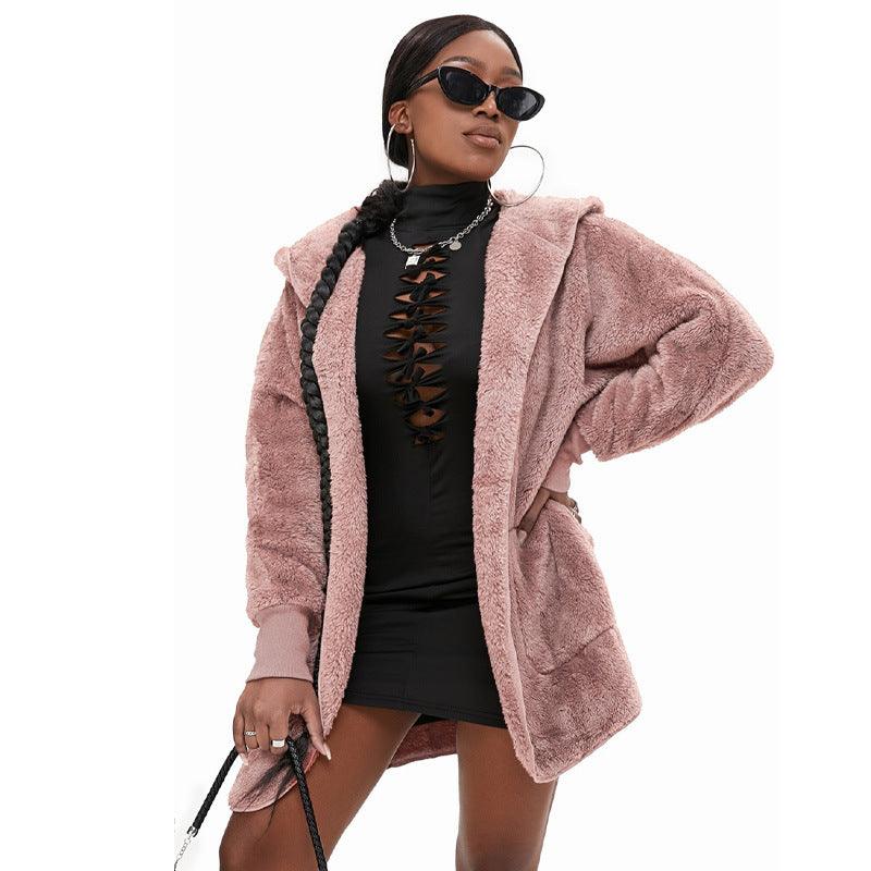 Women's Winter New Solid Color Cardigan Plush Jacket - Trendha