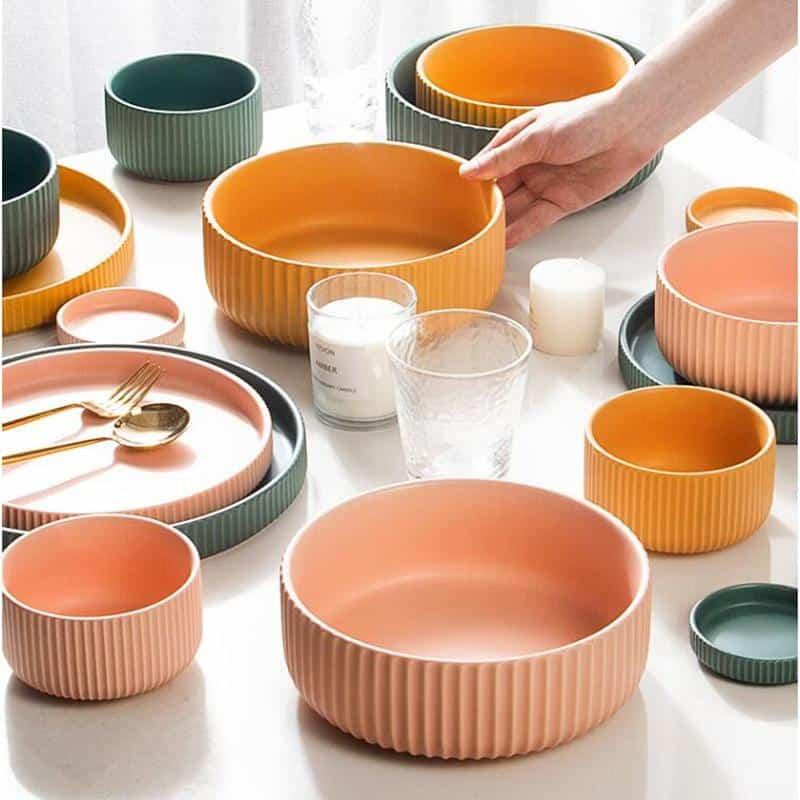 Candy Color Ribbed Ceramic Tableware - Trendha