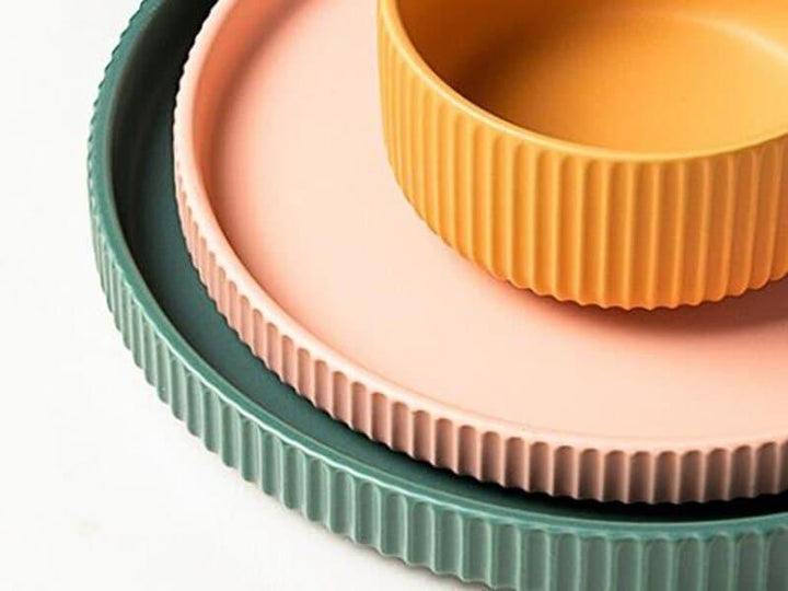 Candy Color Ribbed Ceramic Tableware - Trendha