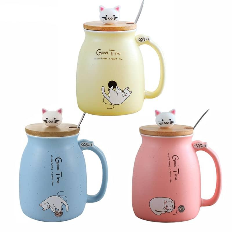 Cartoon Cat Coffee Mug with Lid - Trendha