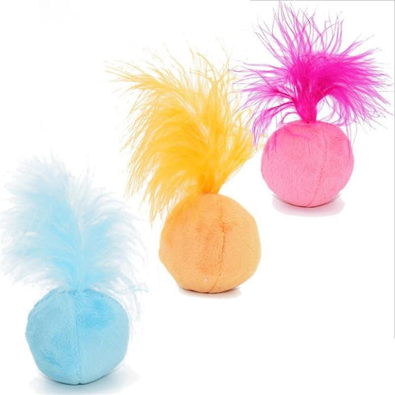 Feather-Topped Plush Cat Teaser Ball