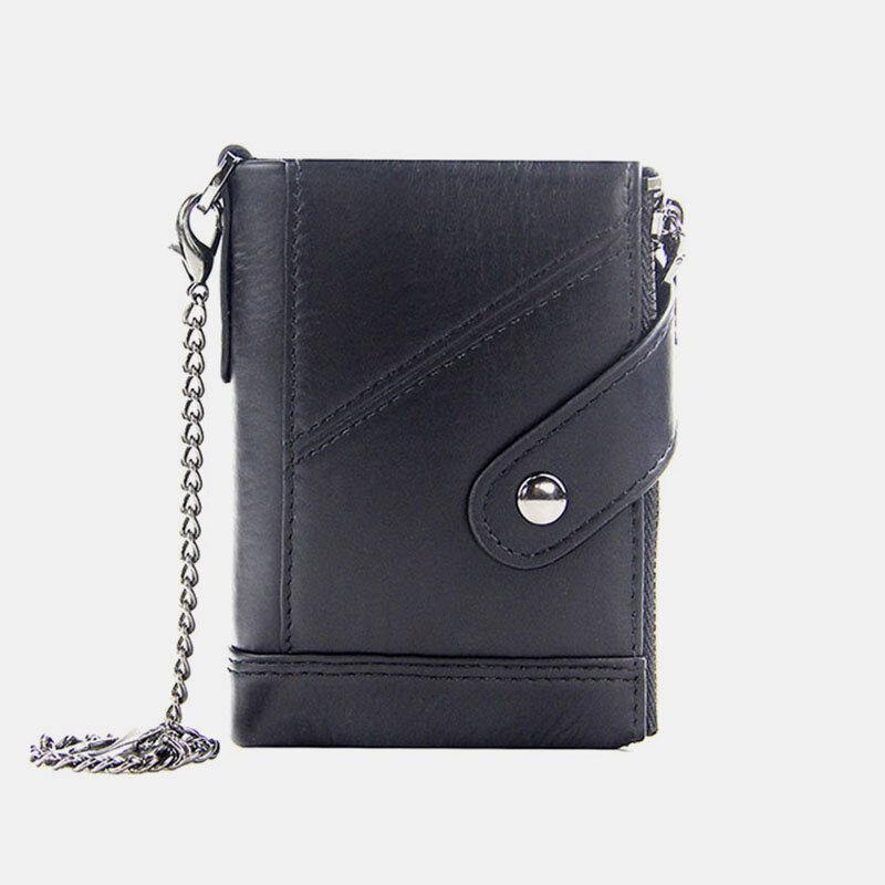 Men Genuine Leather Multi-slot Retro Business Fashion Leather Card Holder Wallet With Chain - Trendha