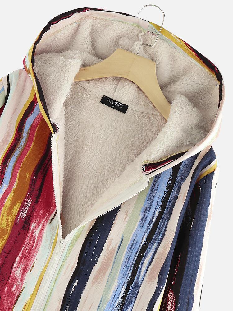 Graffiti Chest Pocket Quilted Fleece Hooded Zipper Coats - Trendha