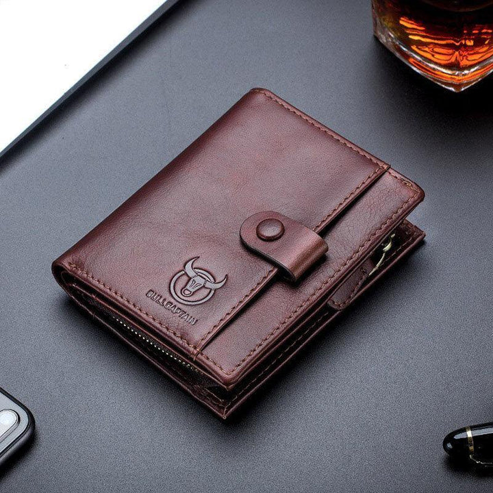 Bullcaptain Men Genuine Leather Vintage Detachable Business Card Holder Wallet - Trendha