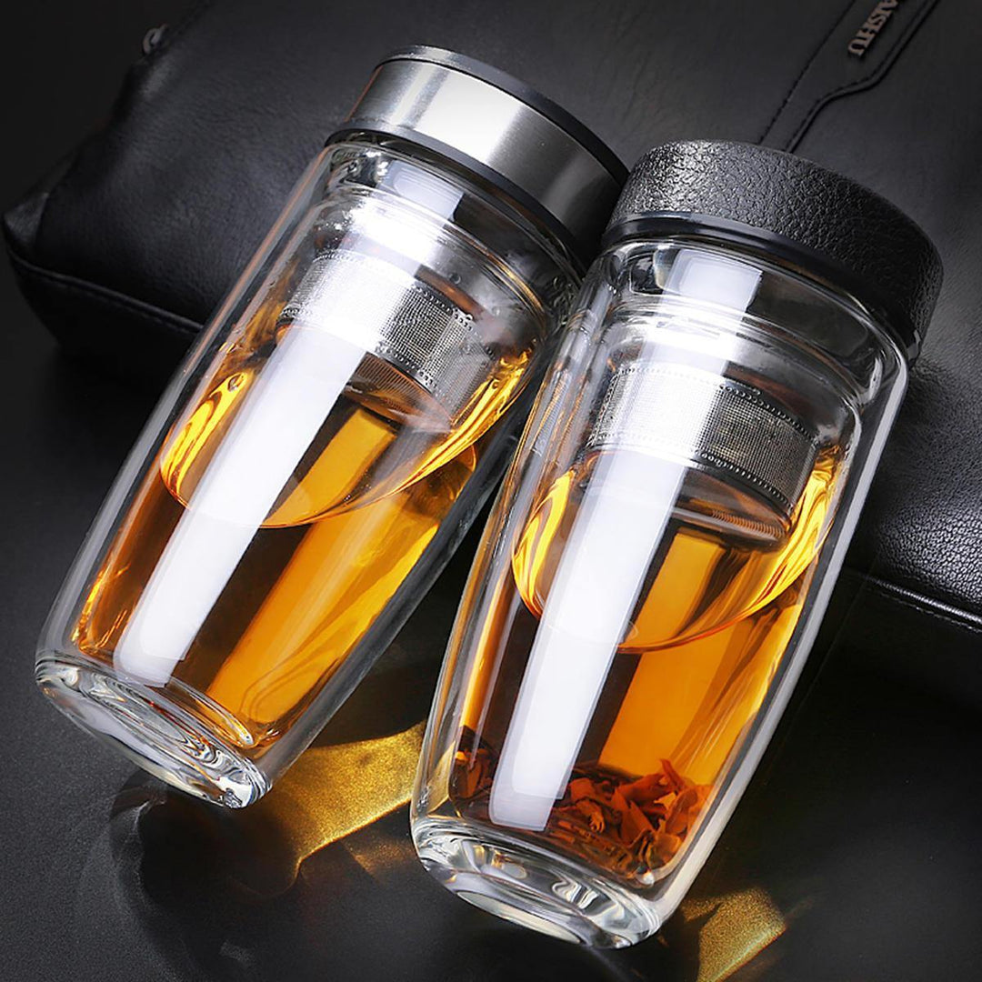 380ML Double Wall Glass Tea Tumbler Water Bottle with Filter Infuser Travel Mug - Trendha