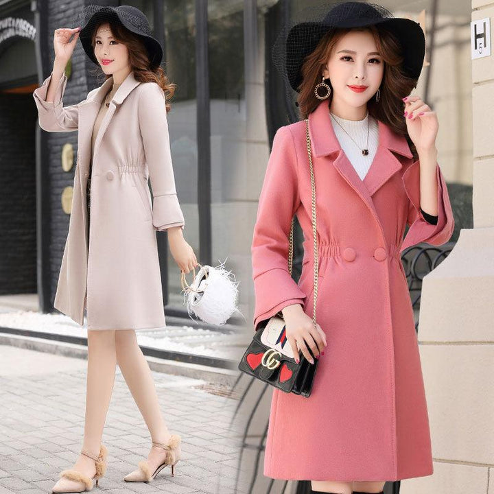 Fashion split sleeves long woolen coat coat - Trendha