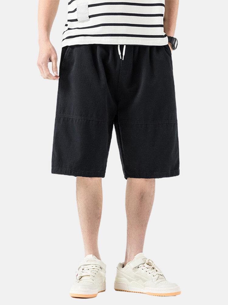 Cotton Mens Solid Color Multi Pocket Drawstring Loose Shorts - Trendha