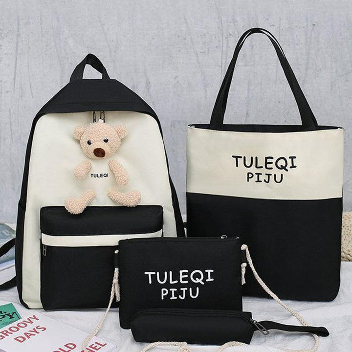 Women 4Pcs Bear Travel Bag Large Capacity Students School Bag Shoulder Bag Backpack - Trendha