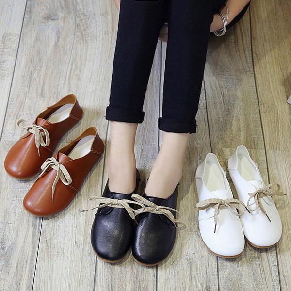 Casual Round Toe Lace Up Casual Flat Loafers - Trendha