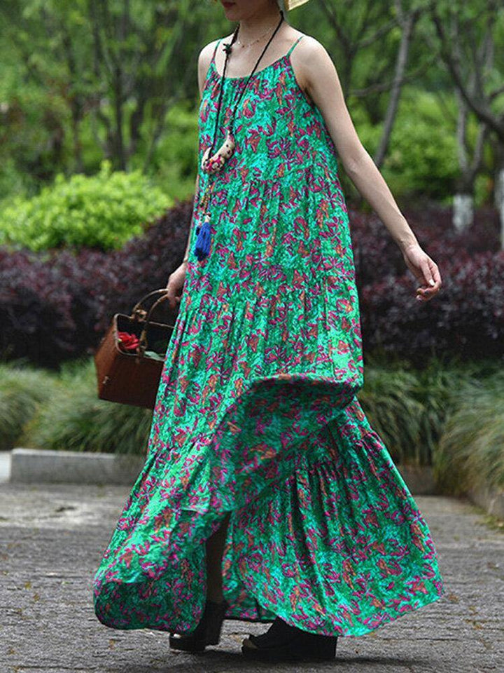 O-Neck Floral Printed Loose Summer Bohemian Dress For Women - Trendha