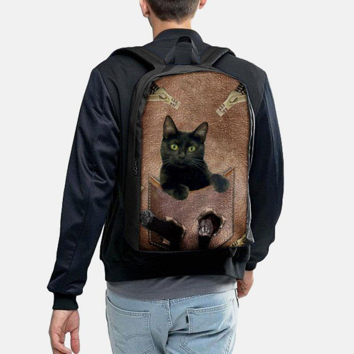 Women Oxford Cloth Cat Printing Large Capacity School Bag Backpack - Trendha