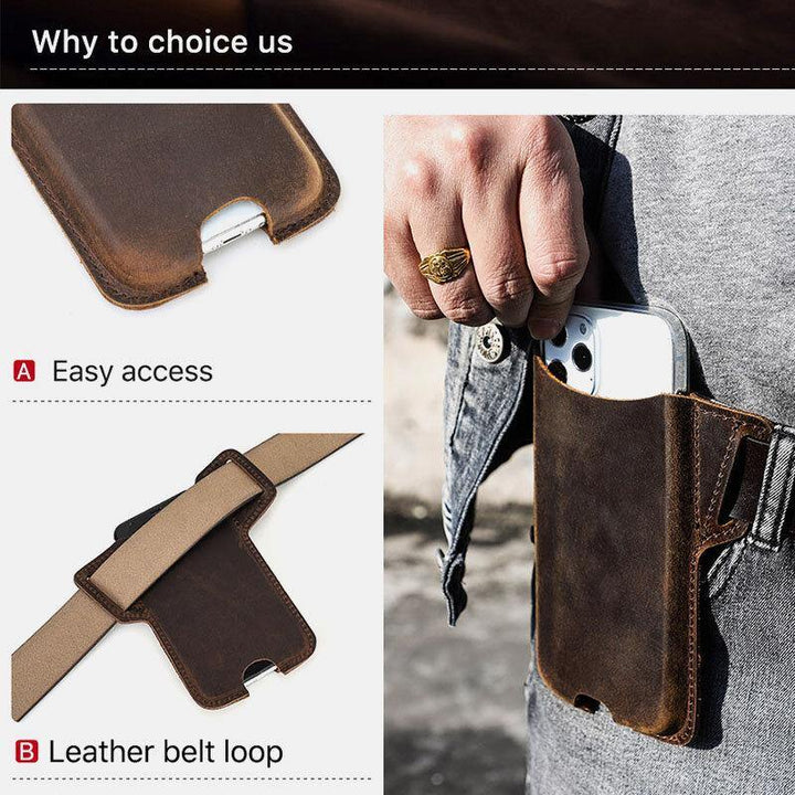 Men Genuine Leather Cow Leather EDC 6.5 Inch Phone Bag Waist Bag Sling Bag - Trendha