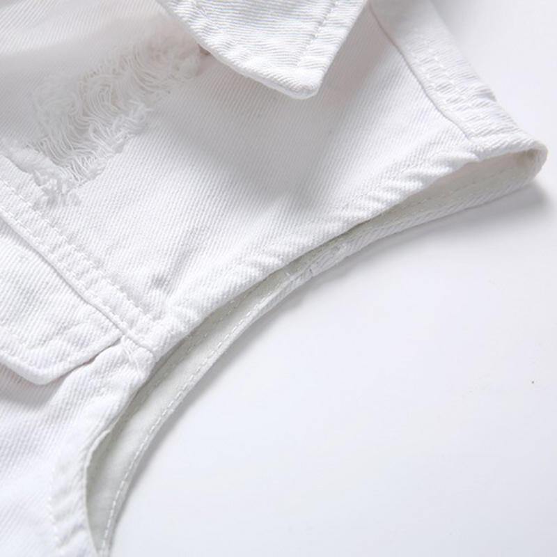 Casual Holes Pocket White Denim Vests - Trendha