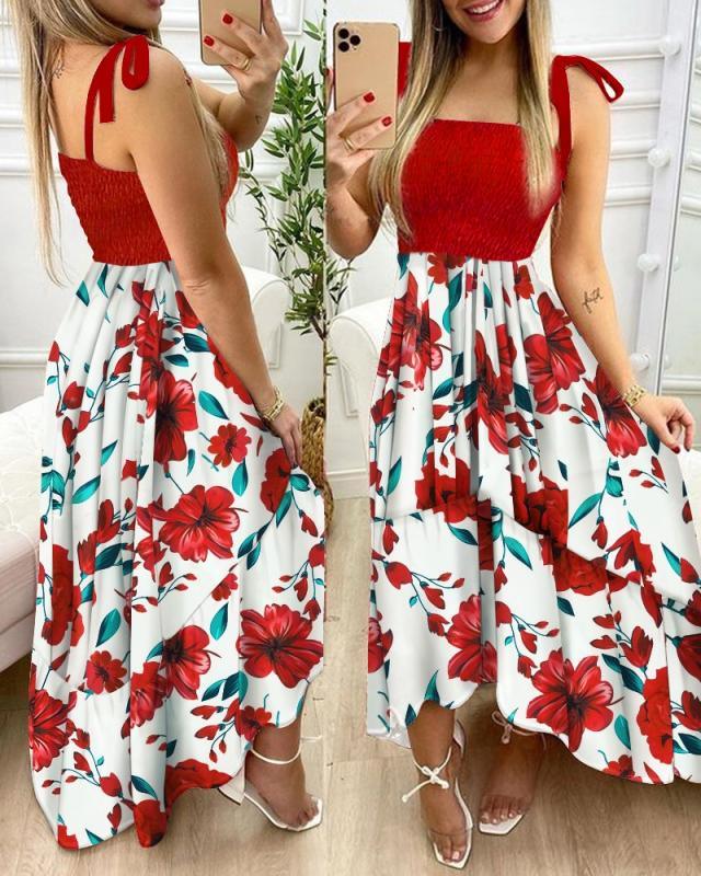 Sling Stitching Print Irregular Tube Top Dress - Trendha