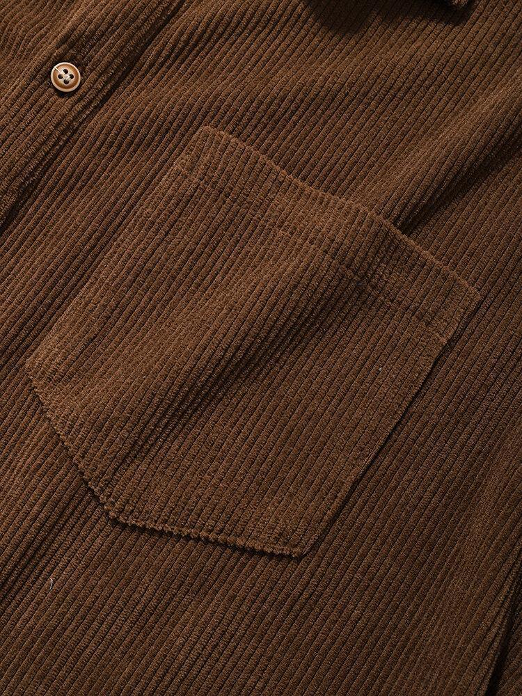 Mens Solid Color Basic Style Corduroy Lapel Short Sleeve Henley Shirt - Trendha