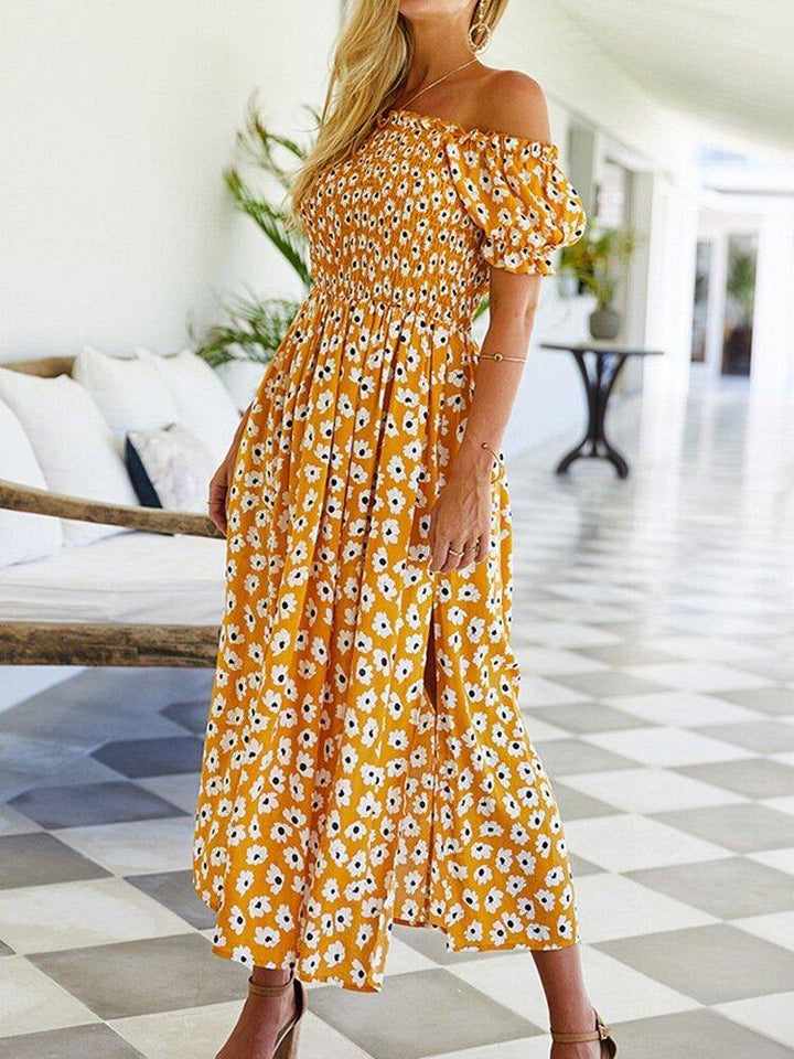 Floral Print Short Sleeve Slit Hem Dress For Women - Trendha
