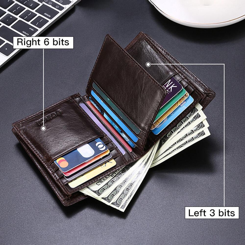 Men Genuine Leather RFID Anti-theft Retro Business Cowhide Card Holder Wallet - Trendha