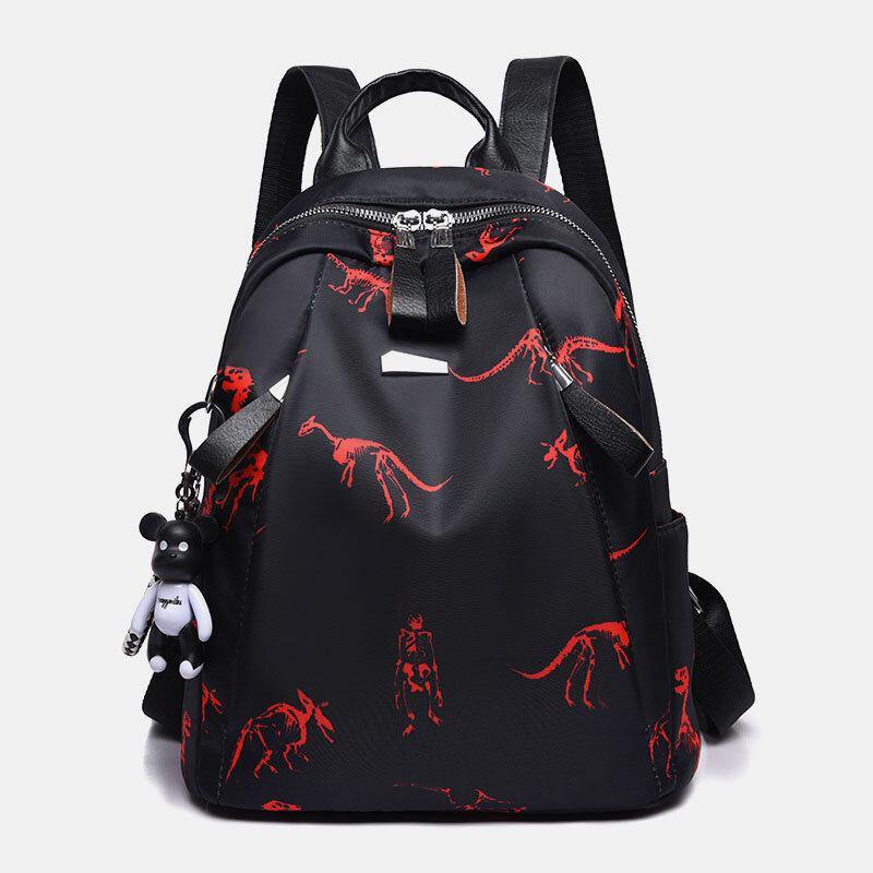 Women Oxford Butterfly Feather Pattern Large Capacity Headset Hole Waterproof Anti-Theft Casual Backpack - Trendha