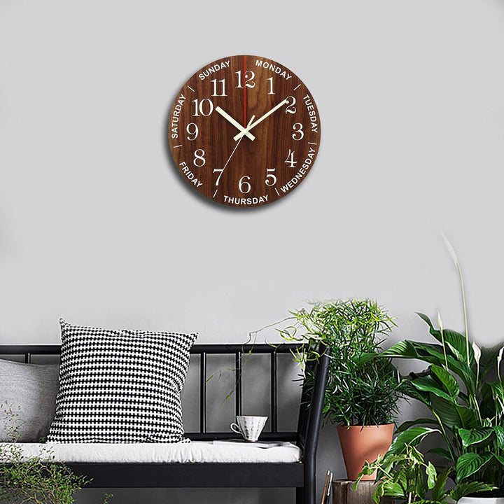 12 Inch Luminous Wall Clock Wooden Silent Non-Ticking Clock With Night Light - Trendha