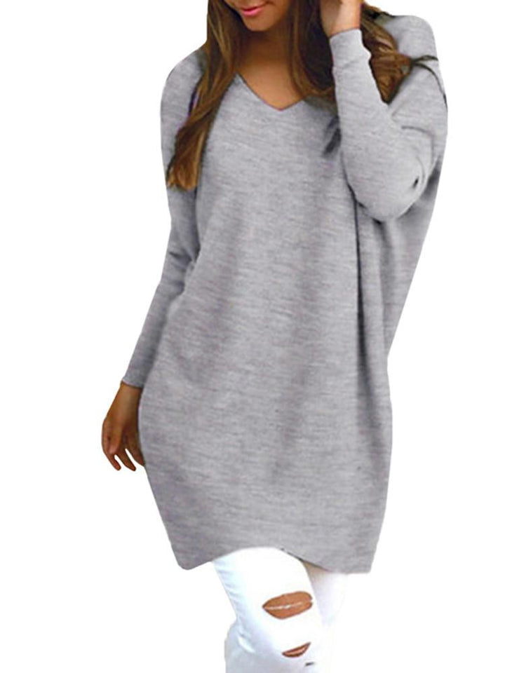 Casual Women Long Sleeve Slim V-Neck Knit Pullover Blouse - Trendha