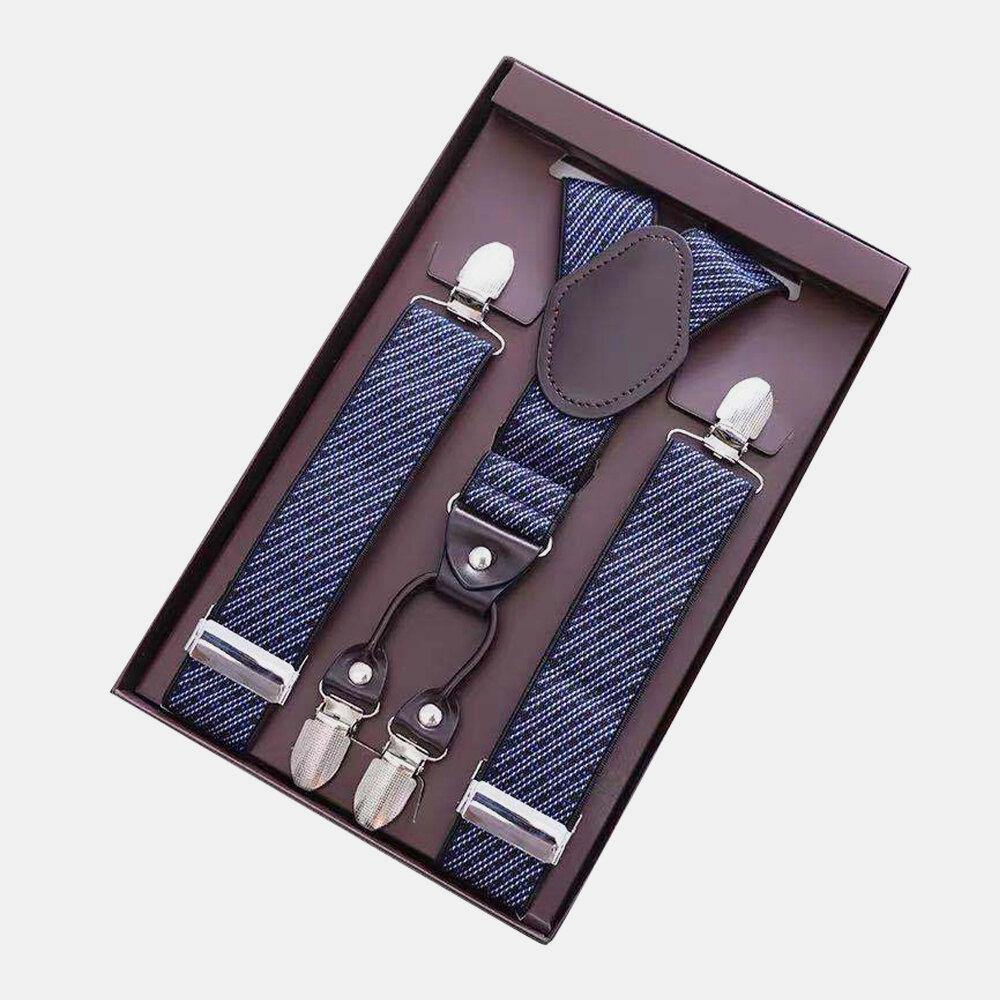 Men Point Stripe Printing 4 Clip Buckle Braces Suspenders High Elastic Adjustable Belt Strap Father's Day Gift - Trendha