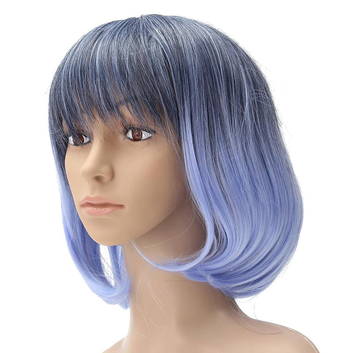35-40cm Blue Gradient Cosplay Wig Woman Short Curly Hair Anime Natural Role Play Capless - Trendha