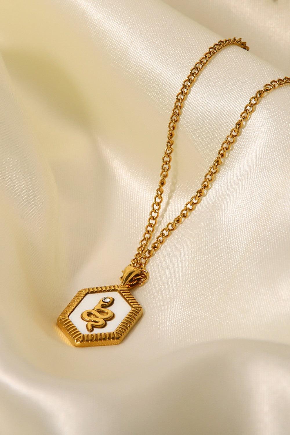 18K Gold Plated Snake Geometric Pendant Necklace - Trendha