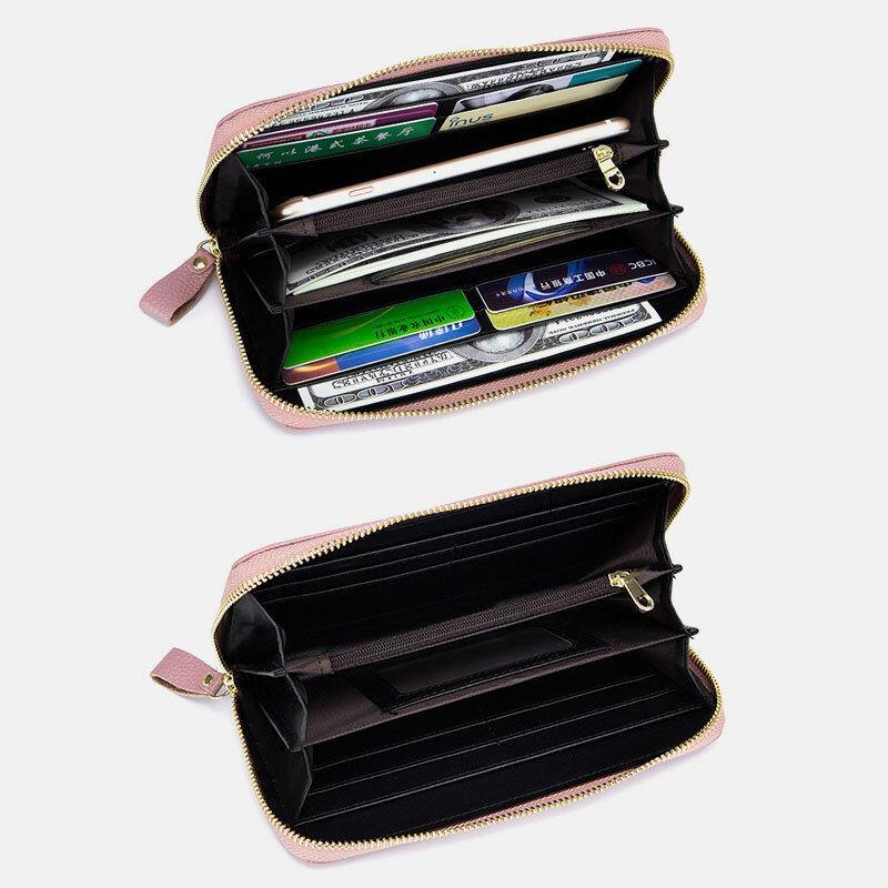Women Genuine Leather RFID Clover Pattern Large Capacity Multi Card Slot Clutch Purse Card Holder Wallet - Trendha