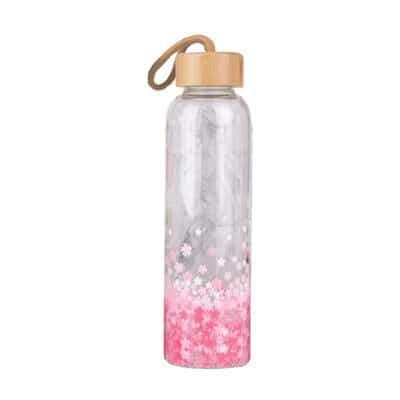 Colorful Print Glass Water Bottle with Bamboo Lid - Trendha