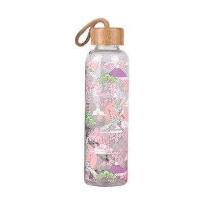 Colorful Print Glass Water Bottle with Bamboo Lid - Trendha