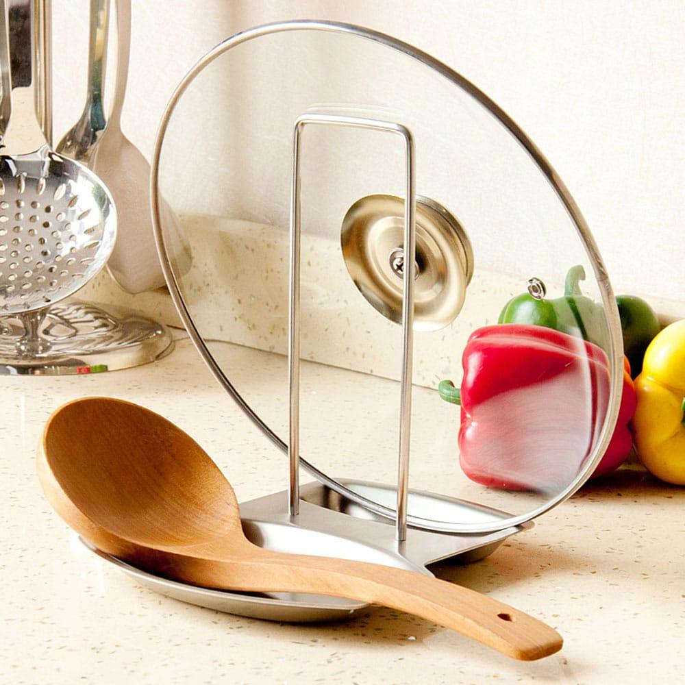 Convenient Durable Eco-Friendly Stainless Steel Spoon & Lid Holder