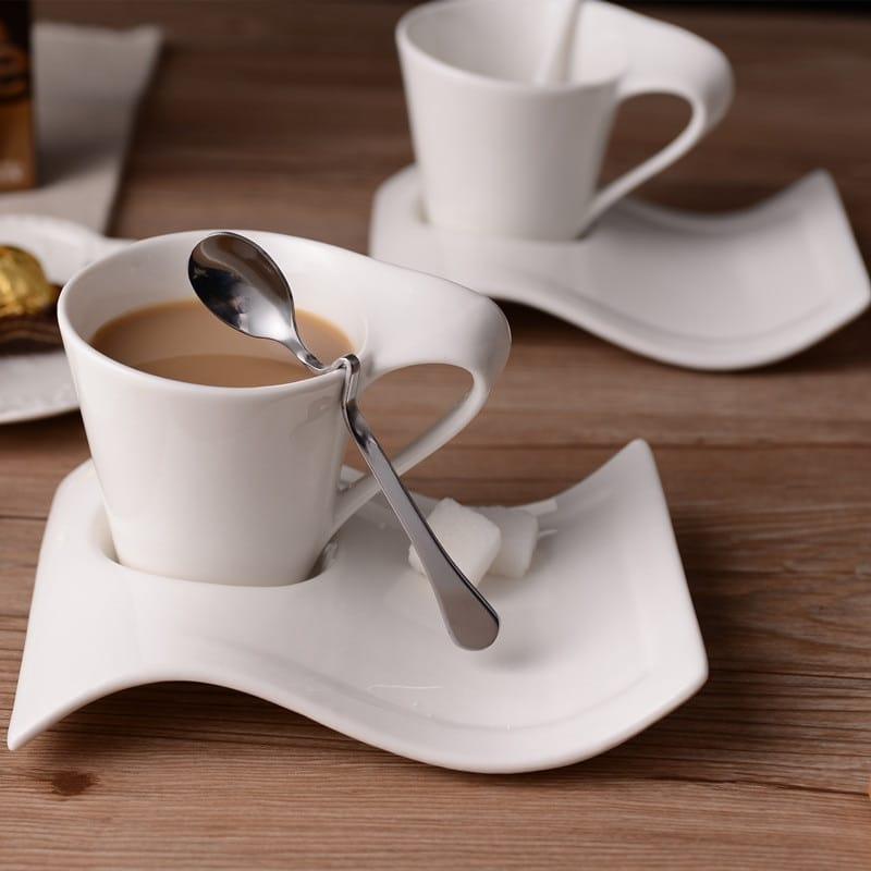Creative Wavy Ceramic Coffee Cup with Tray