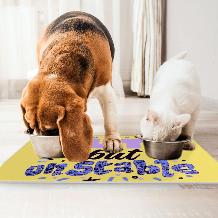 Cute but Unstable Pet Food Mat - Funny Design Anti-Slip Pet Bowl Mat - Graphic Pet Feeding Mat - Trendha