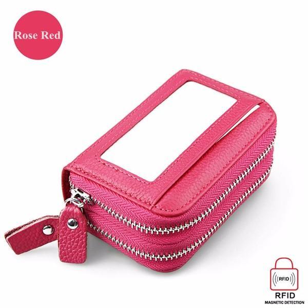 Genuine Leather RFID Double Zipper 11 Card Holder Coin Bag - Trendha