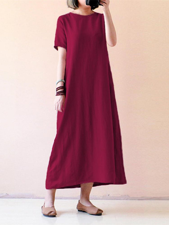 Celmia Women Vintage Short Sleeve Cotton Loose Maxi Dress - Trendha