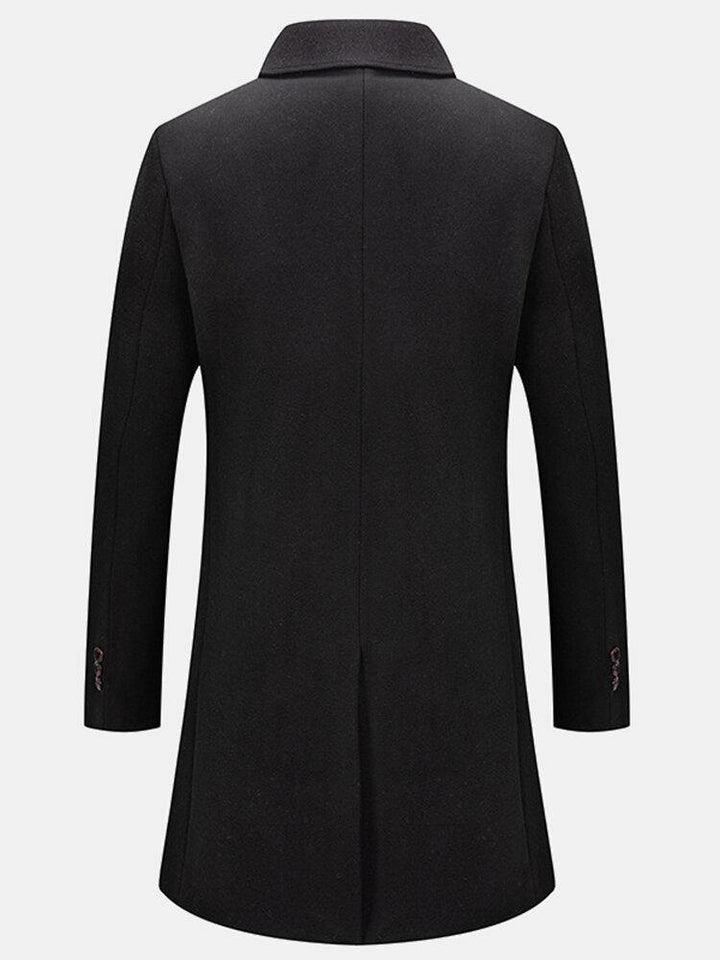 Mens Woolen Windproof Mid-Length Single-Breasted Business Trench Coats - Trendha