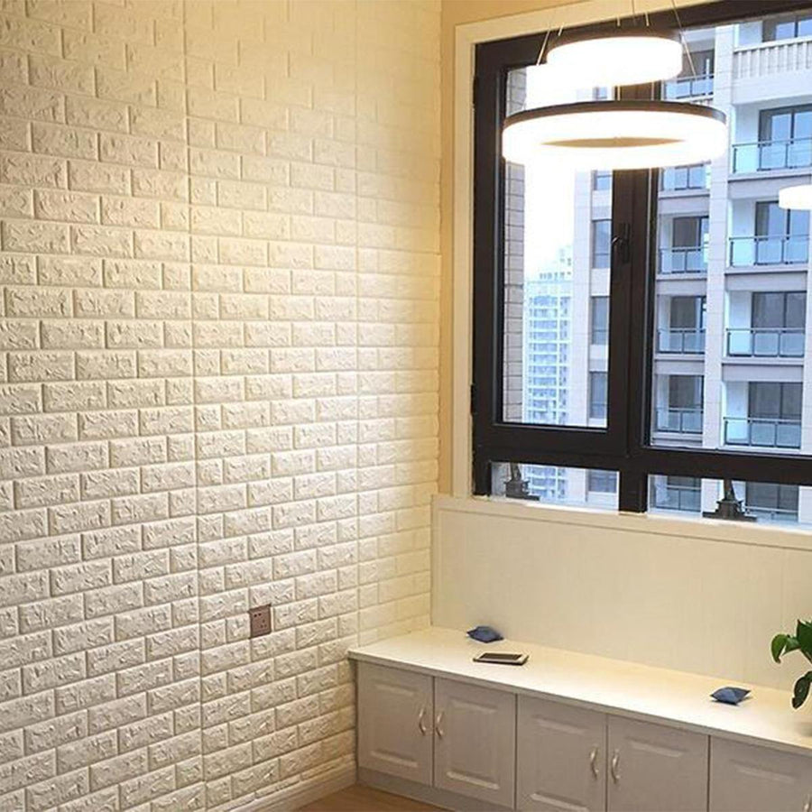 5Pcs 3D Waterproof Tile Brick Wall Sticker Self-adhesive White Foam Panel 70x77cm - Trendha