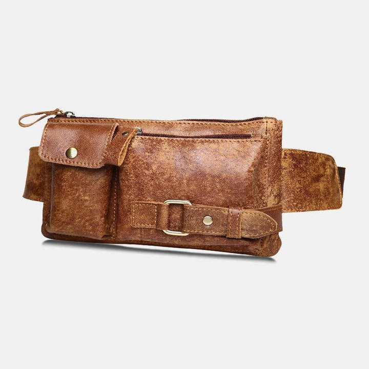 Men Genuine Leather Business Outdoor Retro Multi-carry Leather 6.3 Inch Phone Bag Waist Bag Chest Bag - Trendha