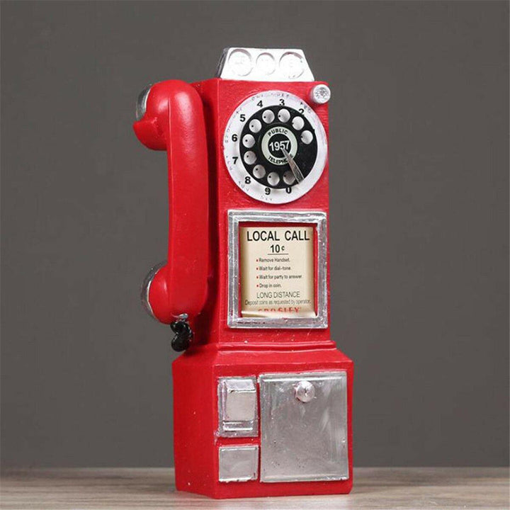30cm Black Vintage Rotary Dial Telephone Statue Model Phone Booth Figurine Decorations - Trendha