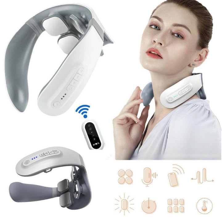 KALOAD Smart Neck Meridian Massager 4 Head TENS Pulse Heating Cervical Massager Voice/Remote Control - Trendha